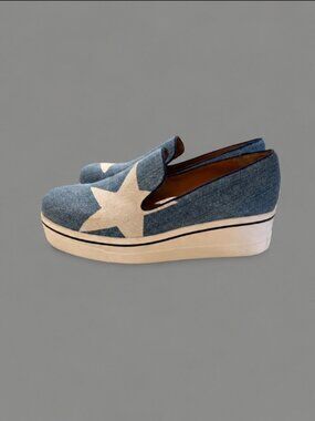 Stella McCartney Binx Star Denim Platform Loafers Blue White EU 41